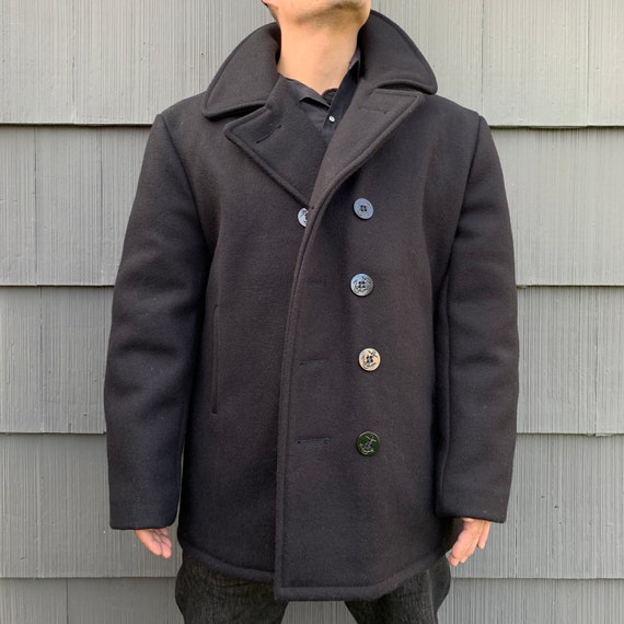Vintage Schott Mfg Military Black Wool Jacket Pea Coat With Vintage Schott Mfg Military Black Wool, Schott Melton Wool Pea Coat