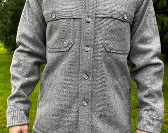 Vintage Woolrich Ripcord Twill Wool Heavy Shirt heren klein button-up blauw wit gemaakt in de VS