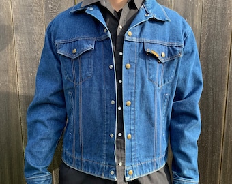 Vintage Saddle King Western Blue Denim Jean Jacket Button Up Snap Size 46 Men’s  Large