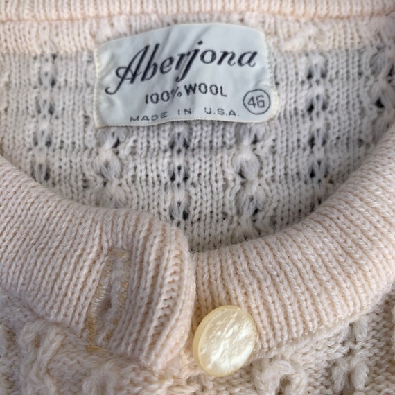Vintage Aberjona Wool Knit Cardigan White Cream B… - image 5
