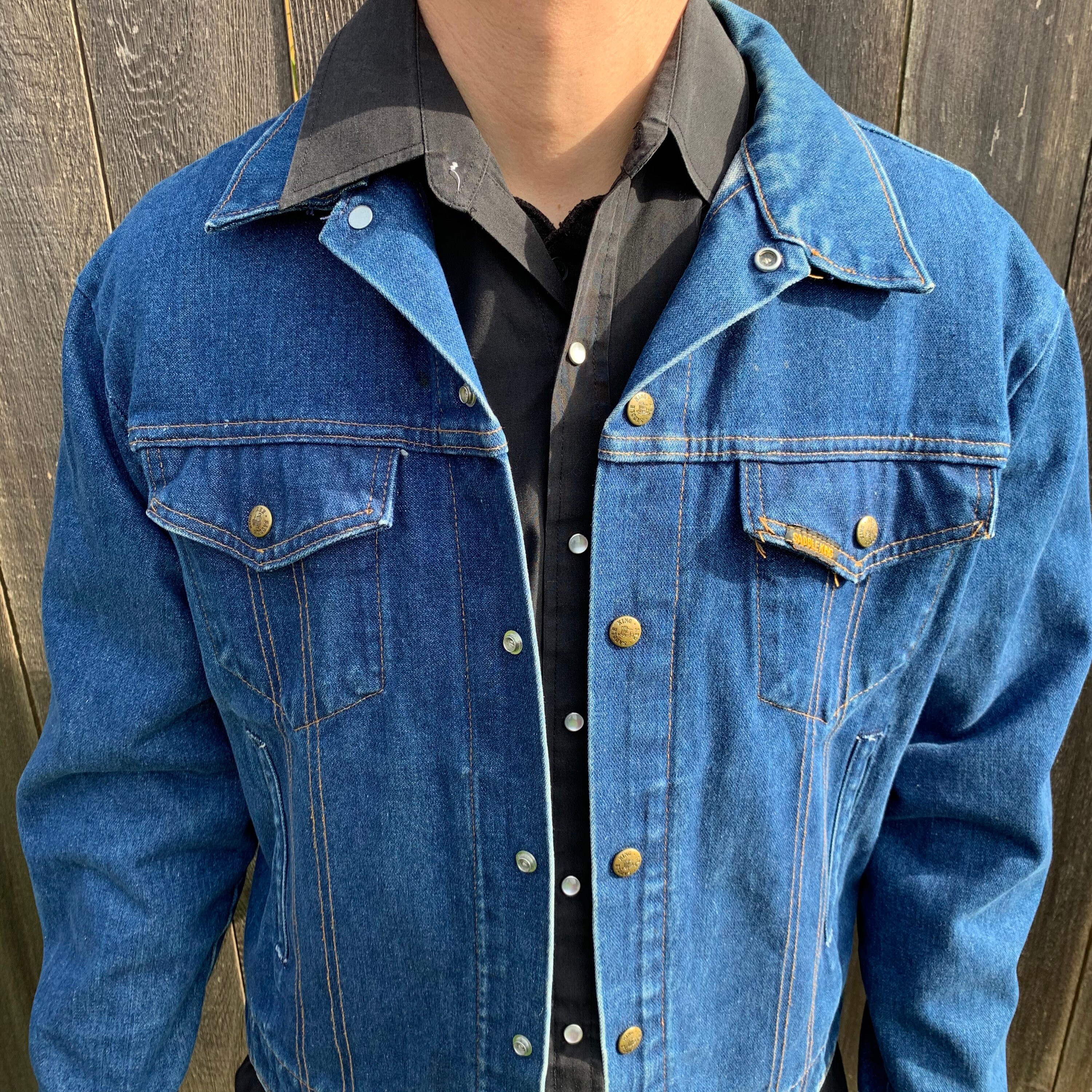 Vintage Saddle King Western Blue Denim Jean Jacket Button up
