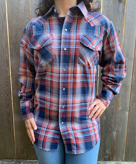 Buy Vintage Big Mac JC Penny Blue Brown Tan Plaid Flannel Cotton 