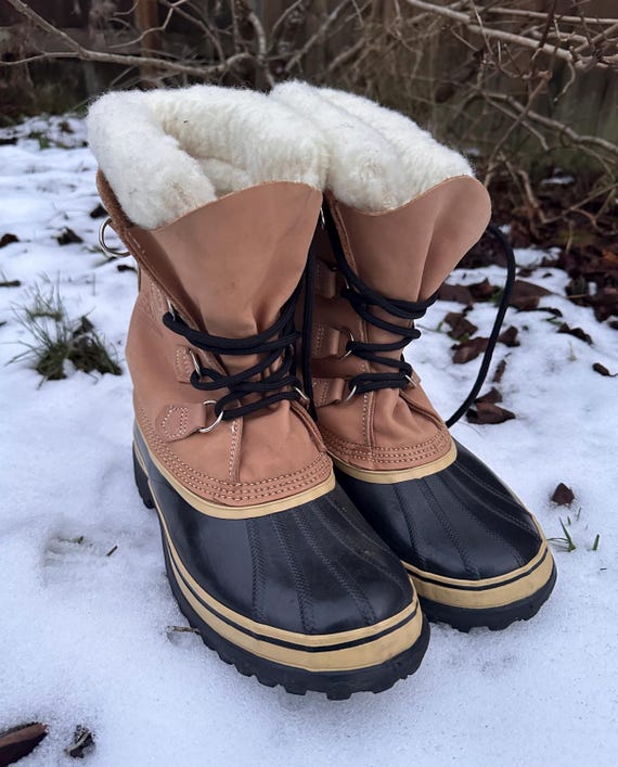 Vintage Sorel Caribou Synthetic Sherling Lined Rain Boots Lace up