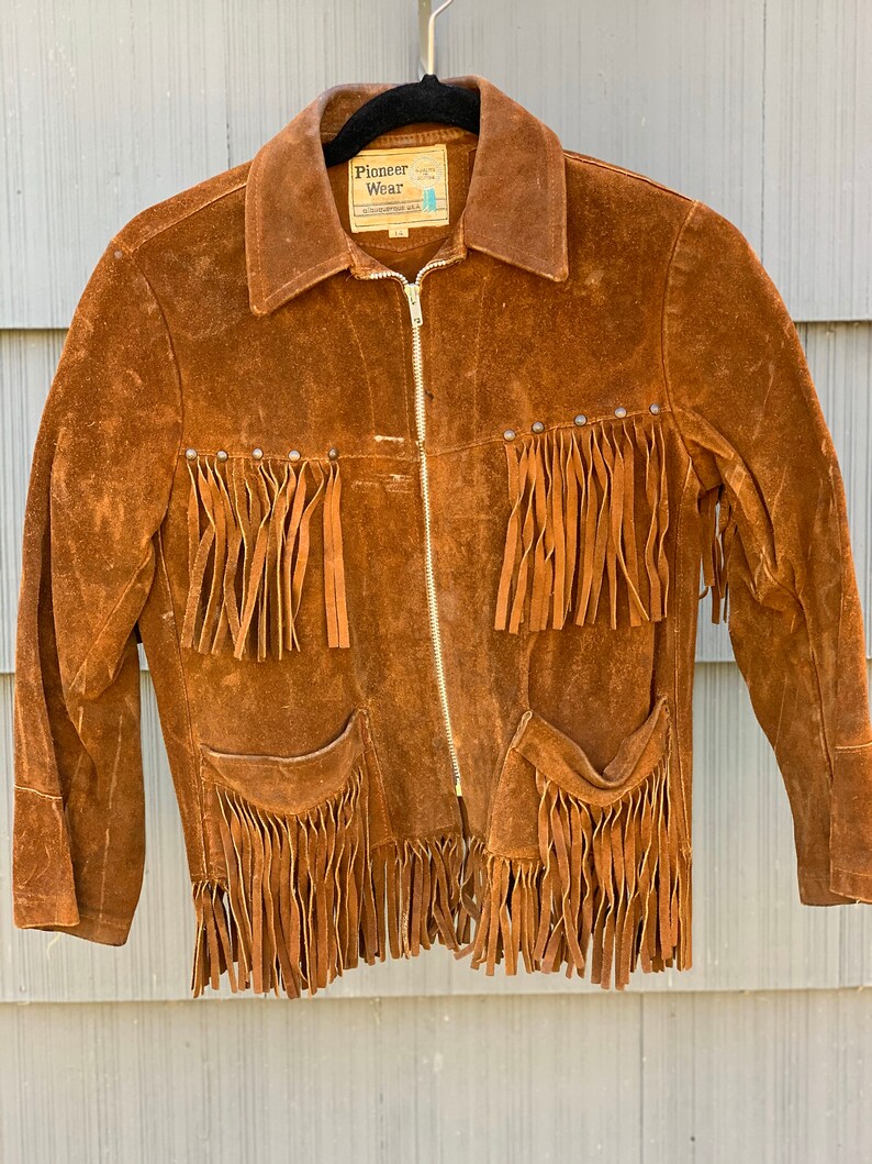 Pioneer Wear Brown Tan Suede Leather and Fringe Vintage Jacket Etsy