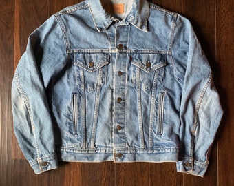 Vintage Levi's Blu Denim Jean Giacca Western Button Up Size Piccolo Uomo