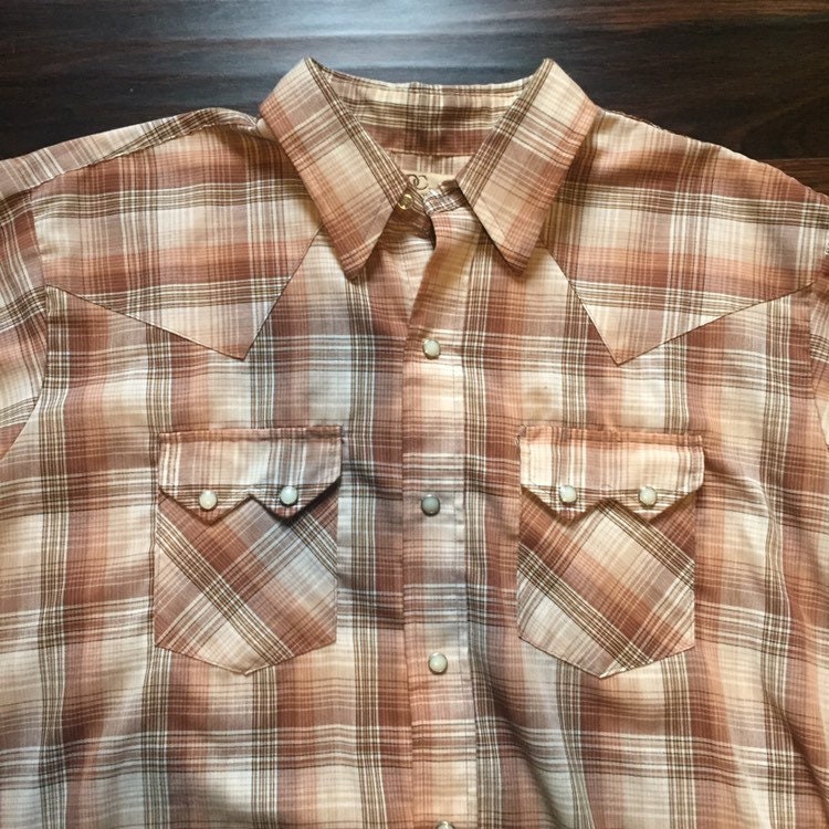 Vintage Dee Cee Plaid Cotton Flannel Brown Tan Button Down