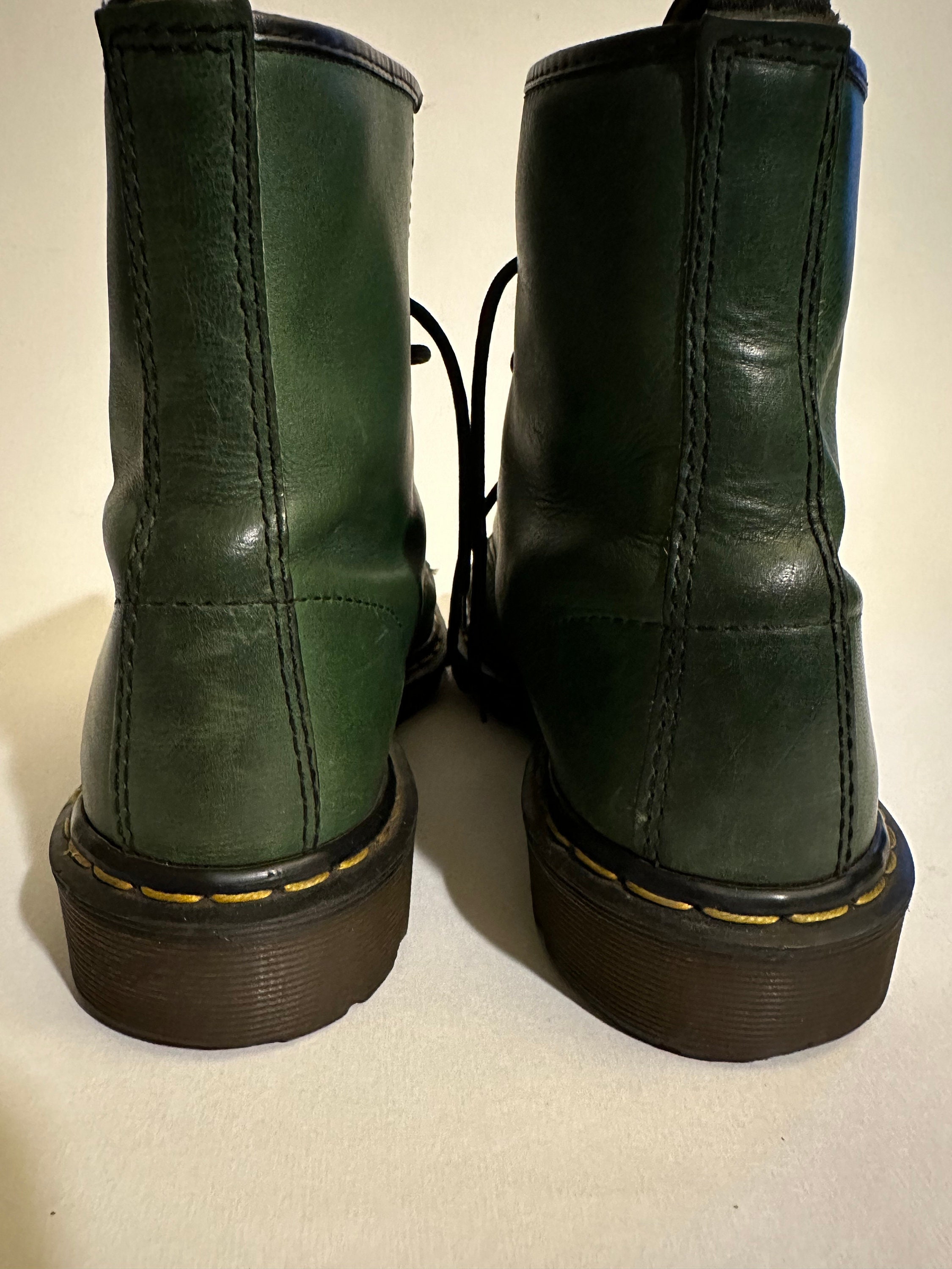 Vintage Dr Marten Dark Green Leather Lace up Work Biker Punk 