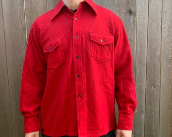 Vintage Red Wool Blend Men's World Button Down Shirt Men's Size Large