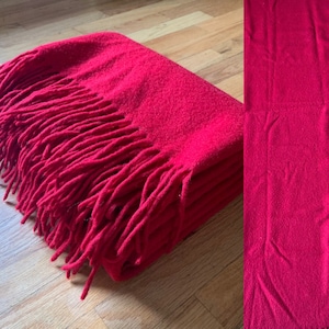 Vintage Solid Red Wool Picnic Stadium Blanket Throw 53” x 66”