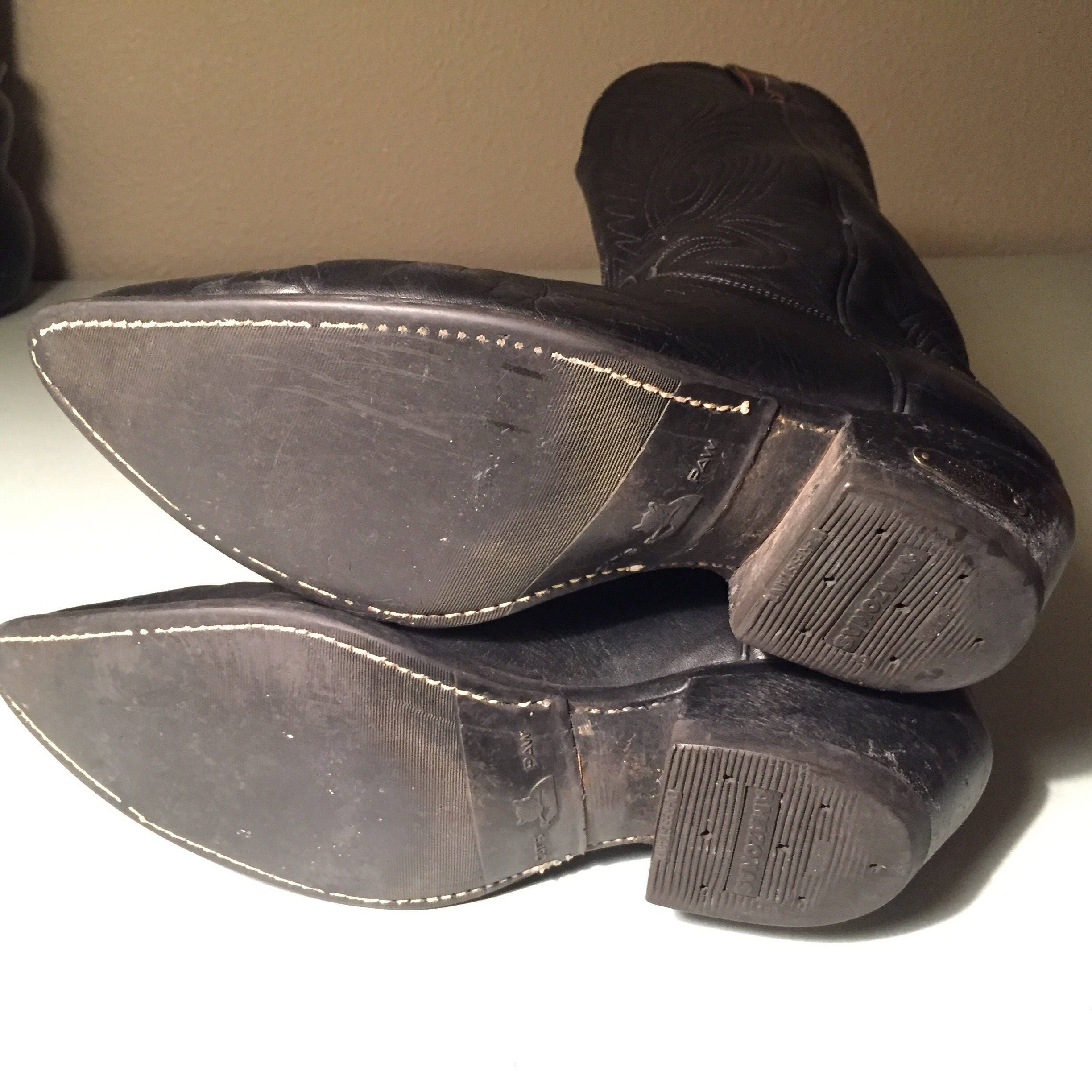 Vintage Code West Black Leather Western Cowboy Boots Men