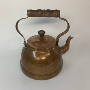 vintage Cuivre Thé Bouilloire Cuisinière Théière Avec Poignée en Bois Petit