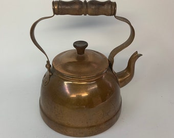 vintage Cuivre Thé Bouilloire Cuisinière Théière Avec Poignée en Bois Petit