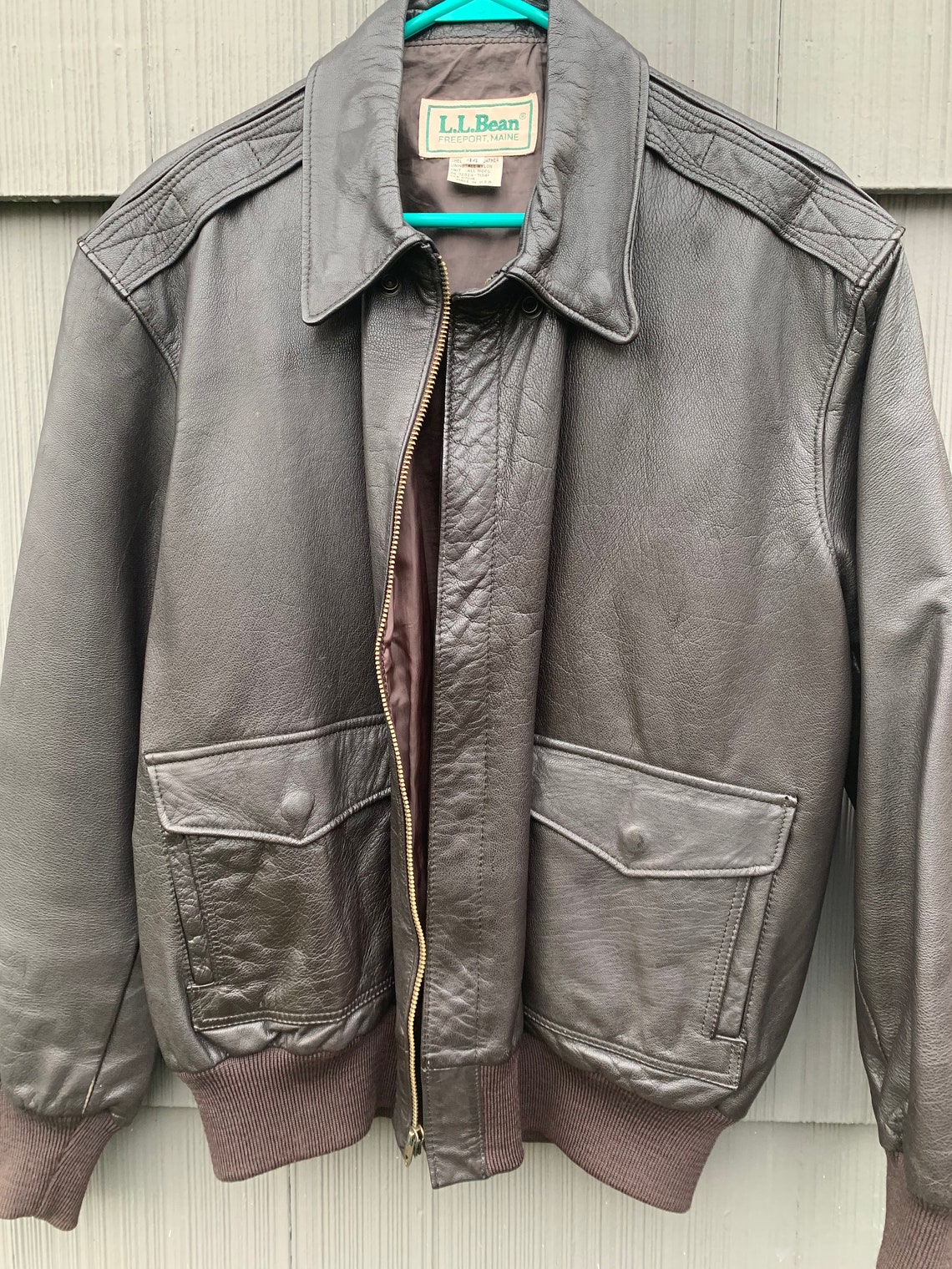 Vintage L. L. Bean Brown Leather Bomber Motercycle Jacket Coat - Etsy