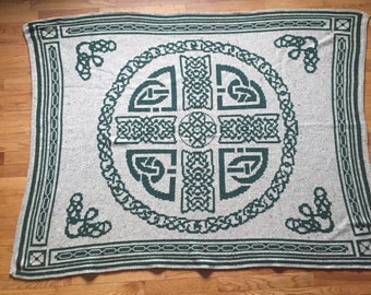 Vintage Connemara Celtic Knot Merino Wool Woven Blanket Throw Bedding Made in Ireland