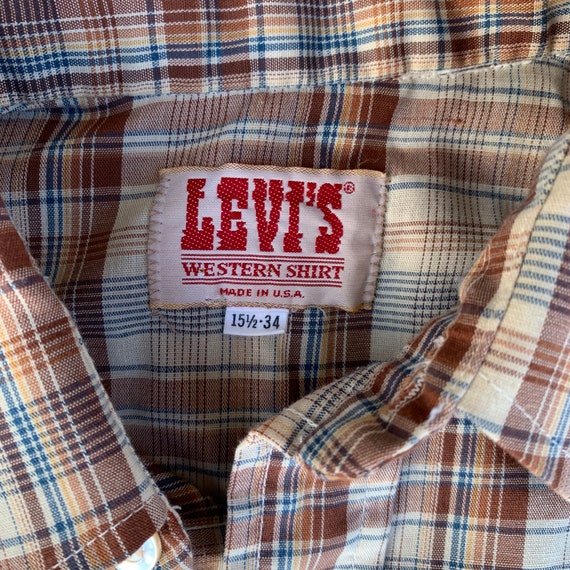 Vintage Levi's Jeans Red White Blue Plaid Button … - image 8