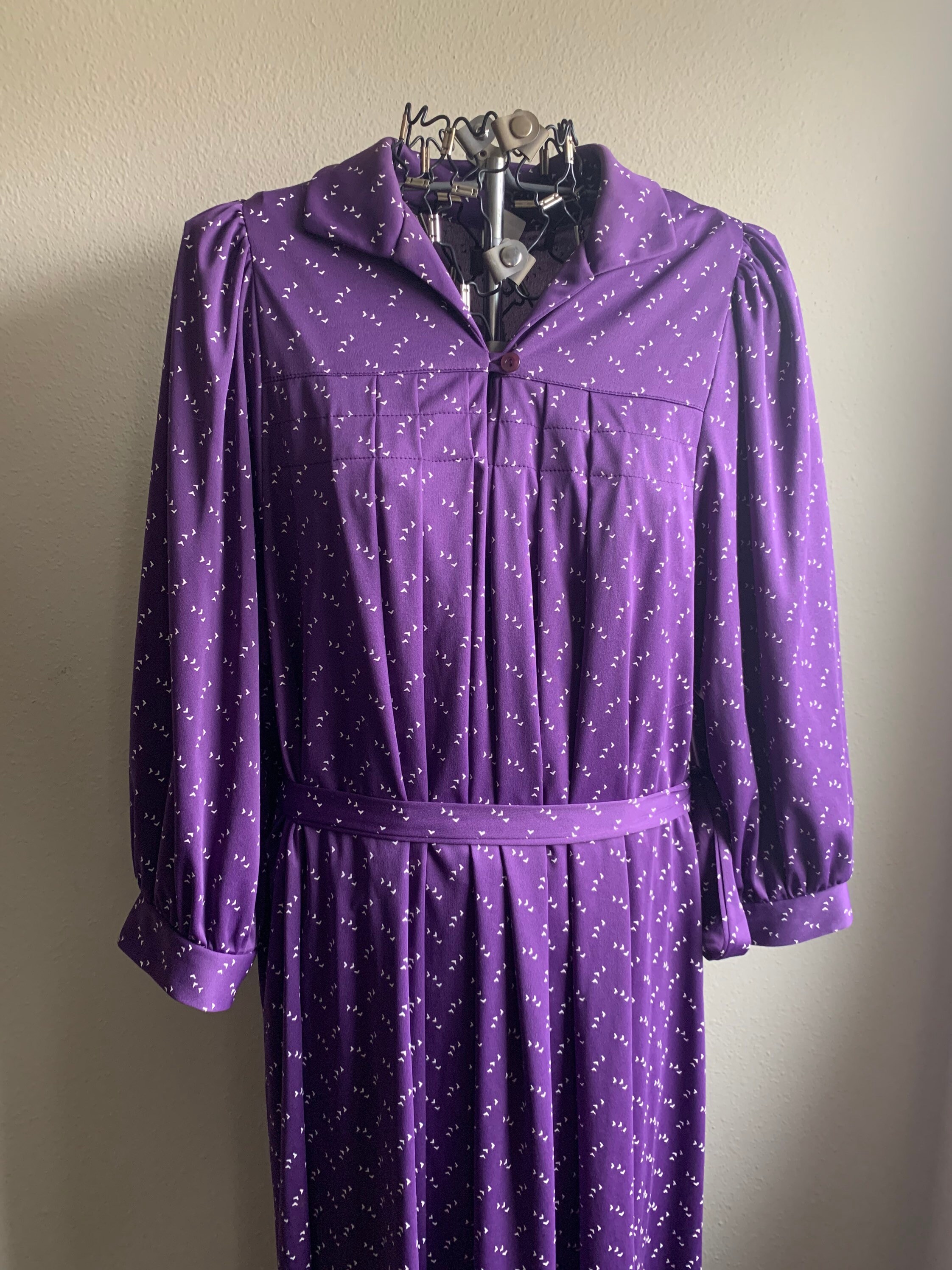 Vintage Bon Marche Purple and White Long Sleeve Dress Size 16 Etsy