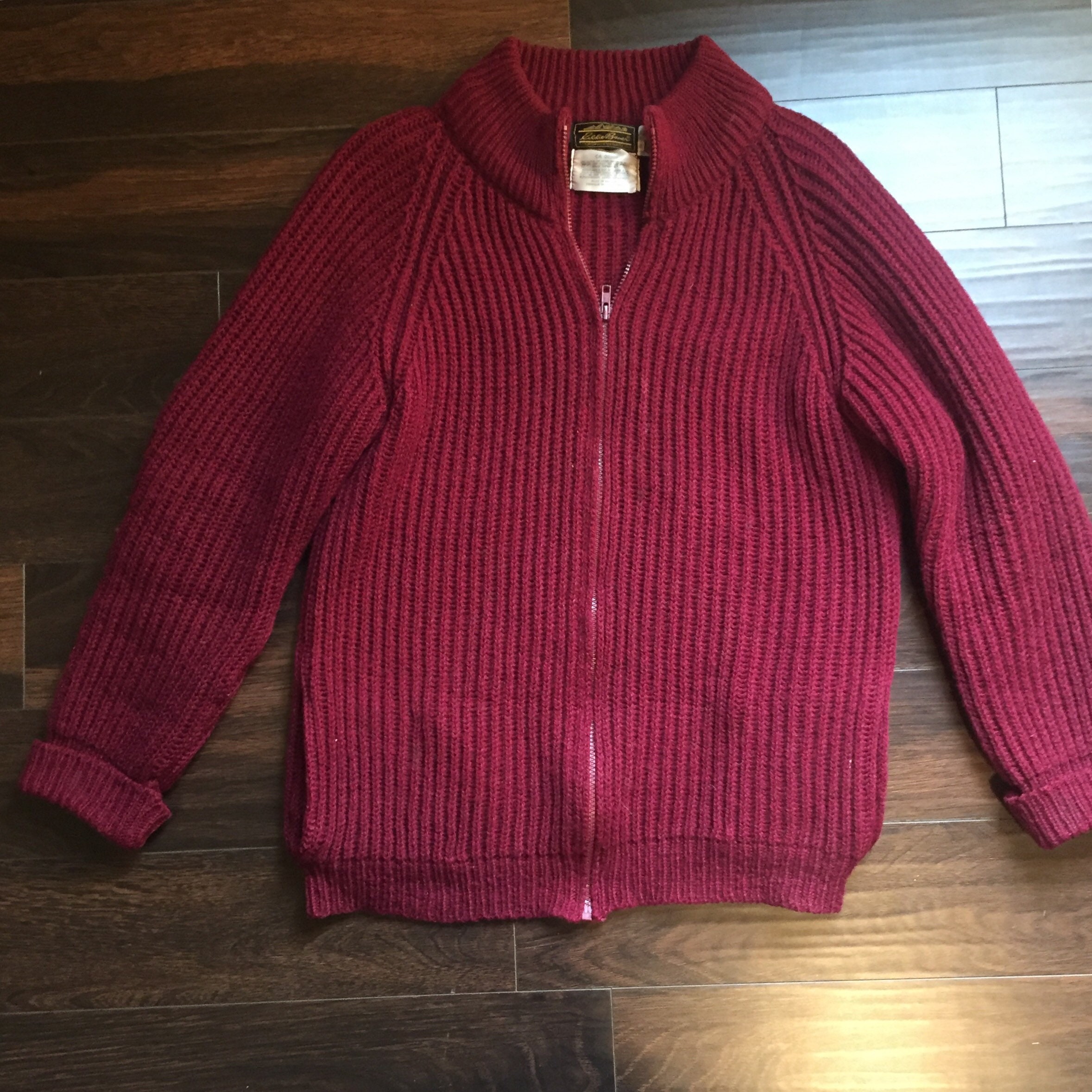 Vintage Eddie Bauer Knit Wool Burgundy Cardigan Zip up Sweater | Etsy
