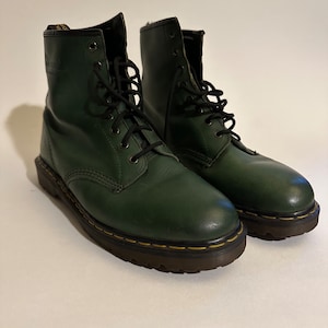 Vintage Dr  Marten Dark Green Leather Lace Up Work Biker Punk Boots US Men&#39;s Size 10 Made in England