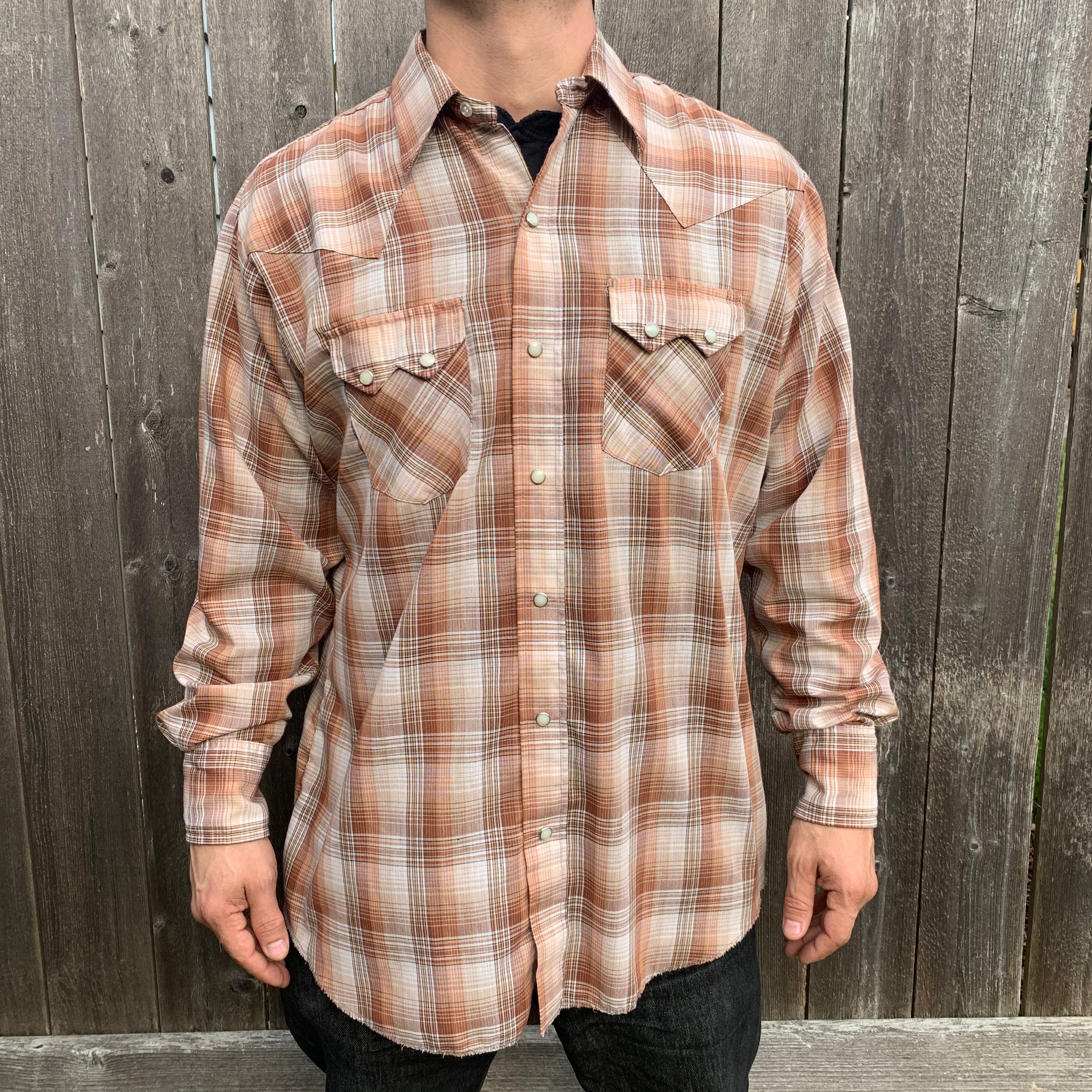 Vintage Wrangler Shirt Adult Large Red Green Plaid Western Snap Cowboy Mens  90s