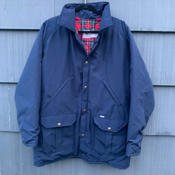 Vintage Navy Blue Carhartt Work Rain Jacket Coat … - image 2