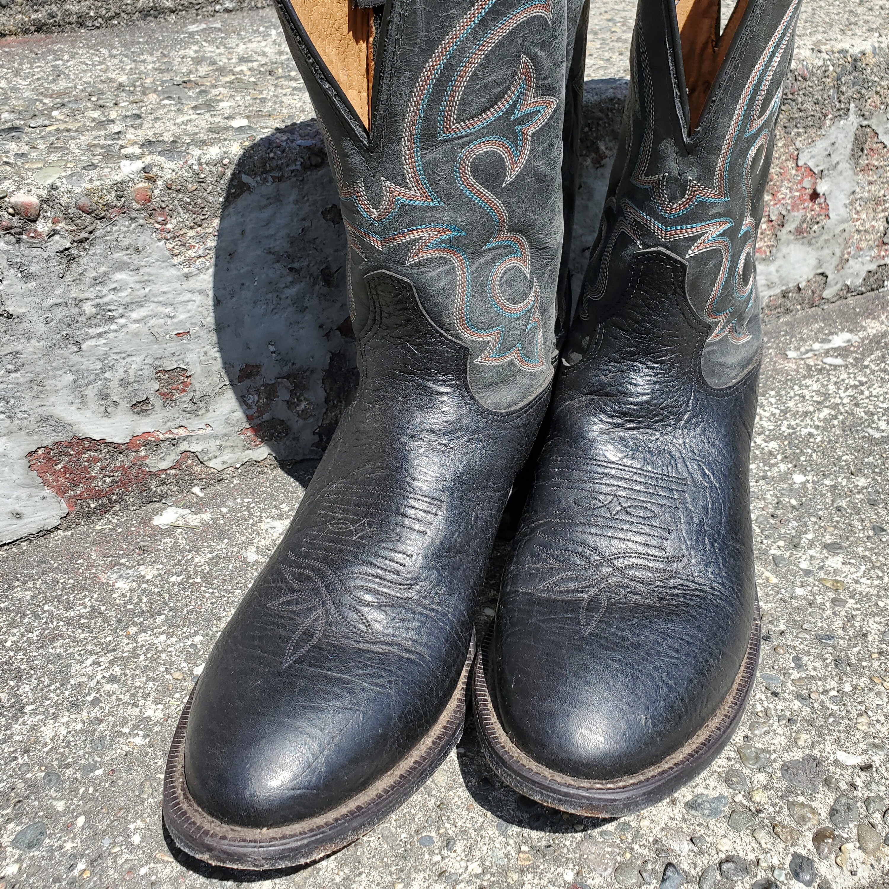 Vintage Tony Lama Black Label Black and Grey Leather Cowboy Boots 10 1/2 Vintage Tony Lama Black and Gray Leather Cowboy Cowgirl  main image 4