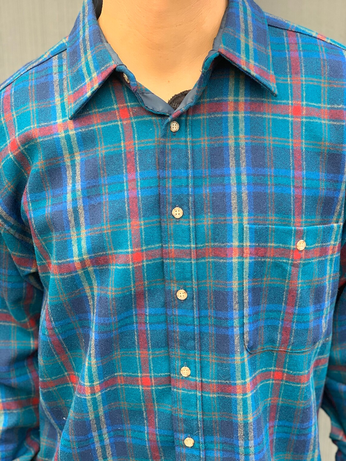 Pendleton Vintage Button up Men's Blue Green Wool Plaid Etsy