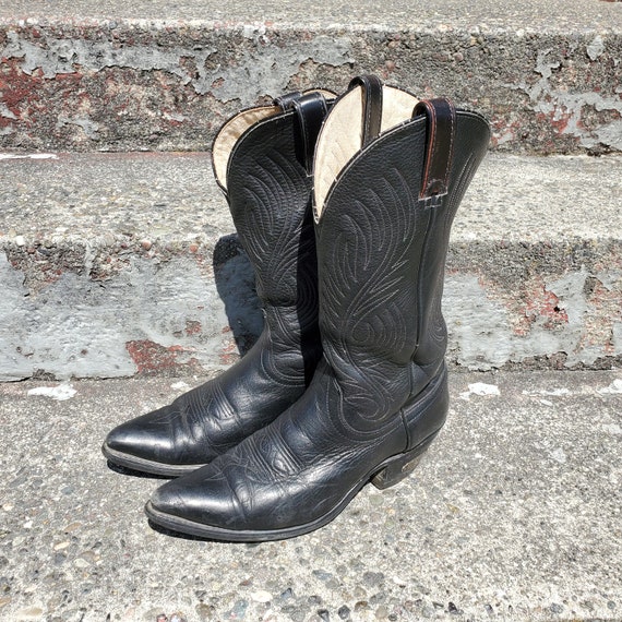 Vintage Code West Black Leather Western Cowboy Bo… - image 1