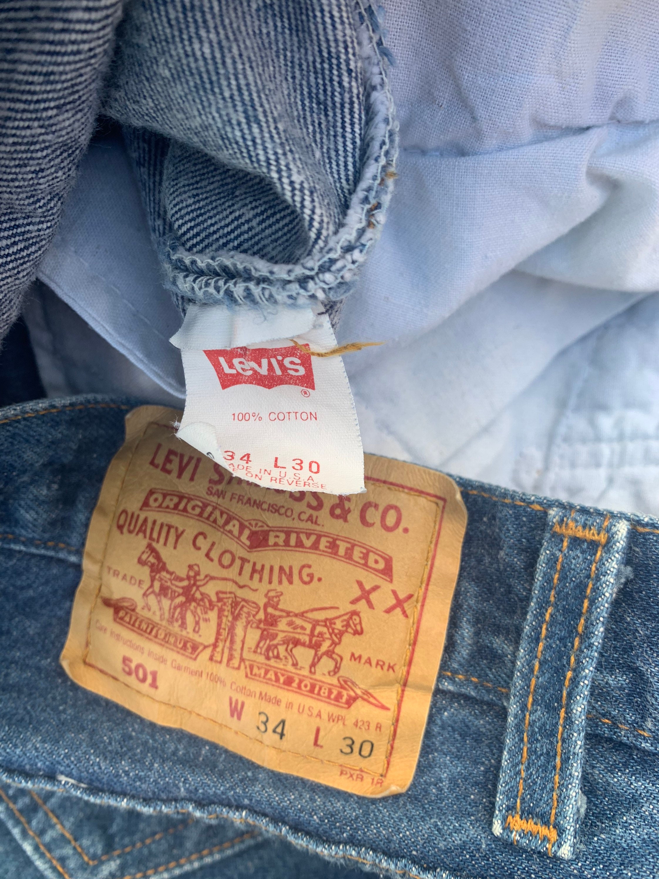 Vintage Levi's W34 X L30 501 1980's Original Riveted Blue