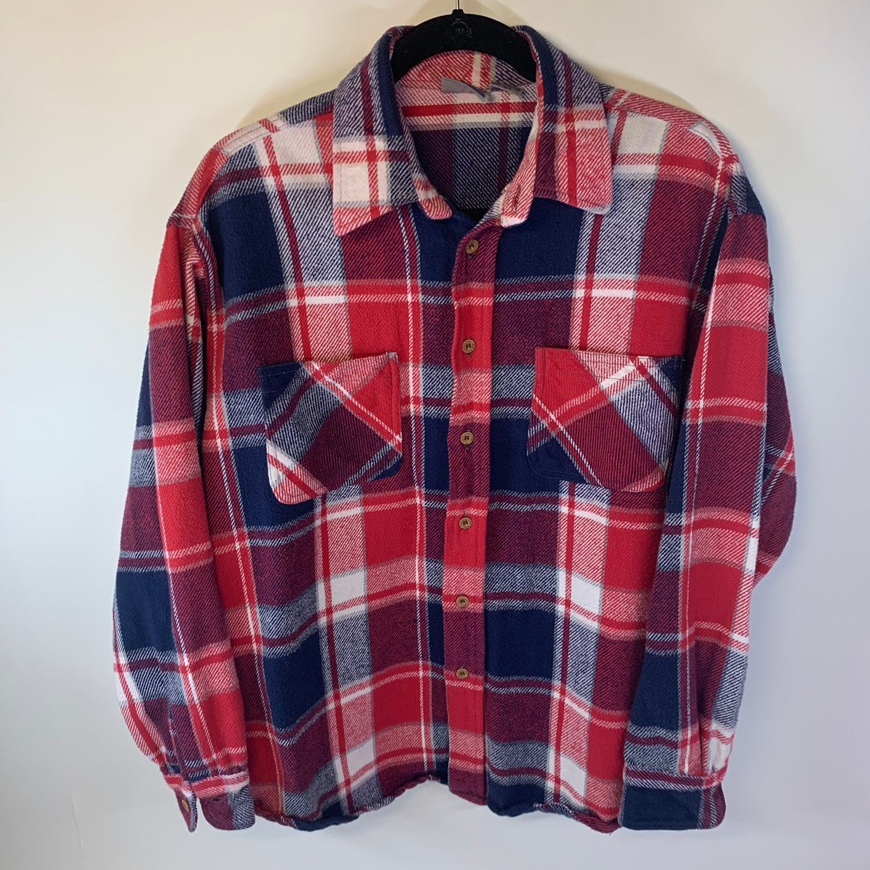Vintage Big Mac Blue Red White Plaid Flannel Cotton Button