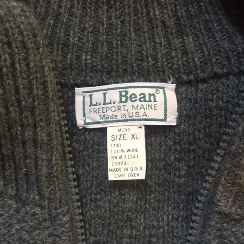 Bean Knit Wool Green Gray Cardigan Zip Up Sweater Men/'s Medium Large Made in the United States Vintage L.L