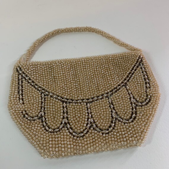 Vintage Beaded Purse Hand Clutch Bag White Cream - image 3