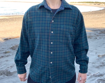 Pendleton Green Plaid Vintage Wool Button Down Shirt Men's Size Small