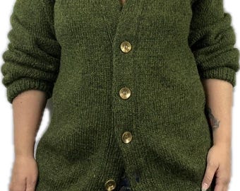 Cárdigan de punto de lana verde vintage talla grande