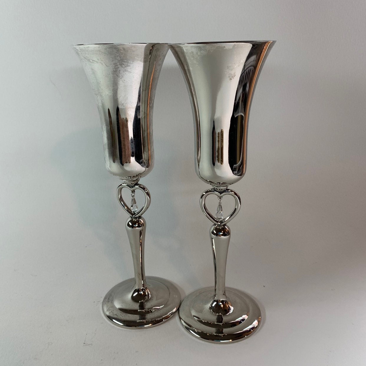 Set Of Two Silver Goblet Champagne Flute Wine Glass Set Bride | Etsy