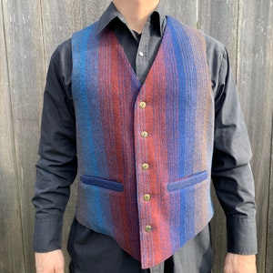 Pendleton Vintage Marinblå Vinröd Rutig Ullväst Storlek 42 Westernkläder