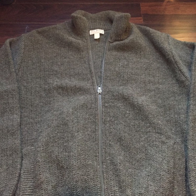 Bean Knit Wool Green Gray Cardigan Zip Up Sweater Men/'s Medium Large Made in the United States Vintage L.L
