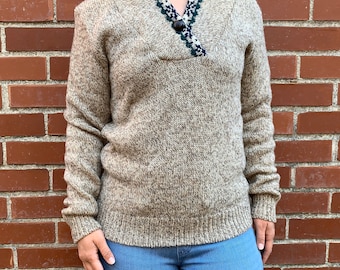 vintage Casco Bay Traders Wool Blend Knit Sweater Tan et Marron Taille Femmes Petit