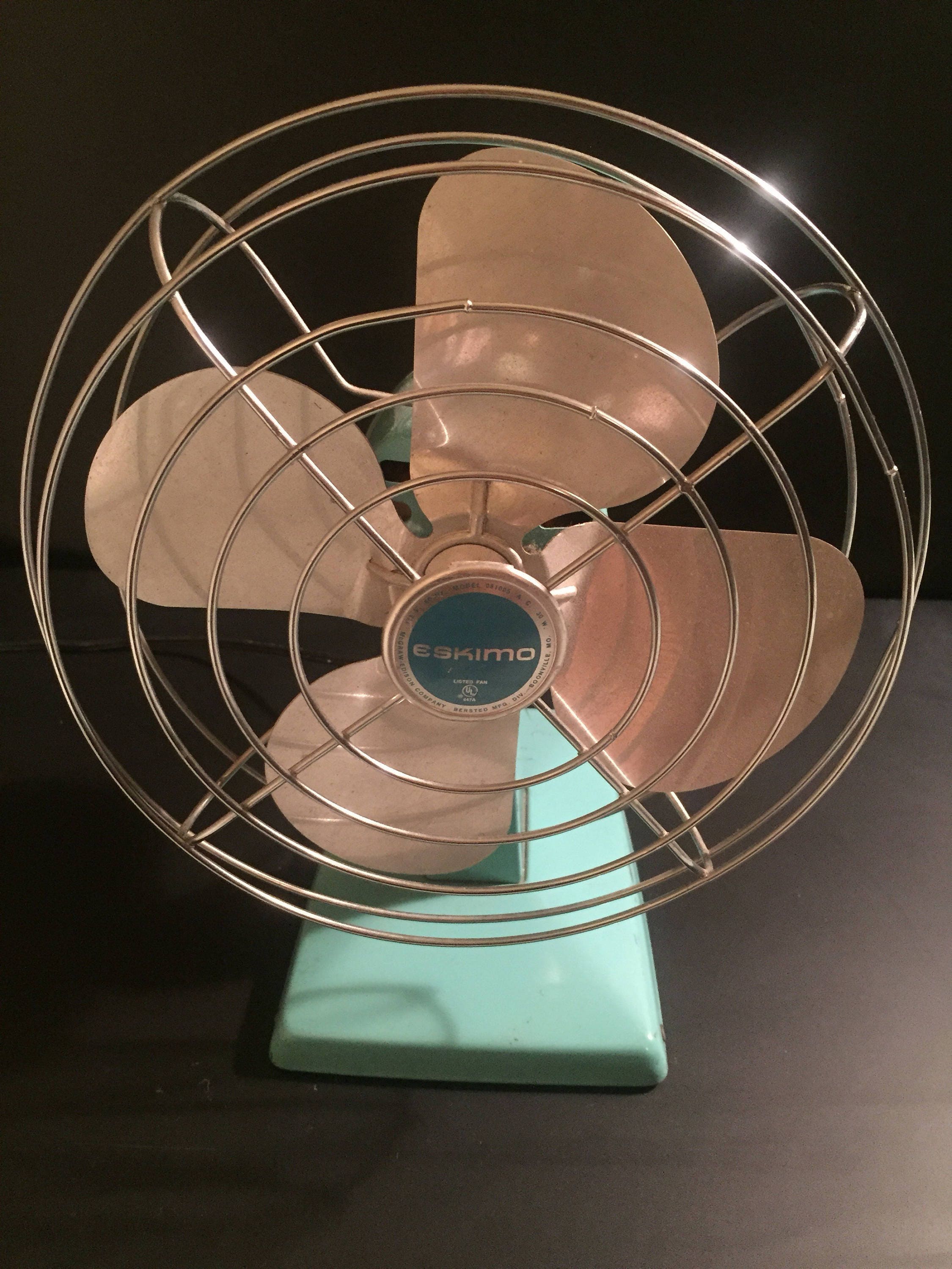 Vintage Eskimo Edison Mcgraw Turquoise Desk Table Fan With Movable