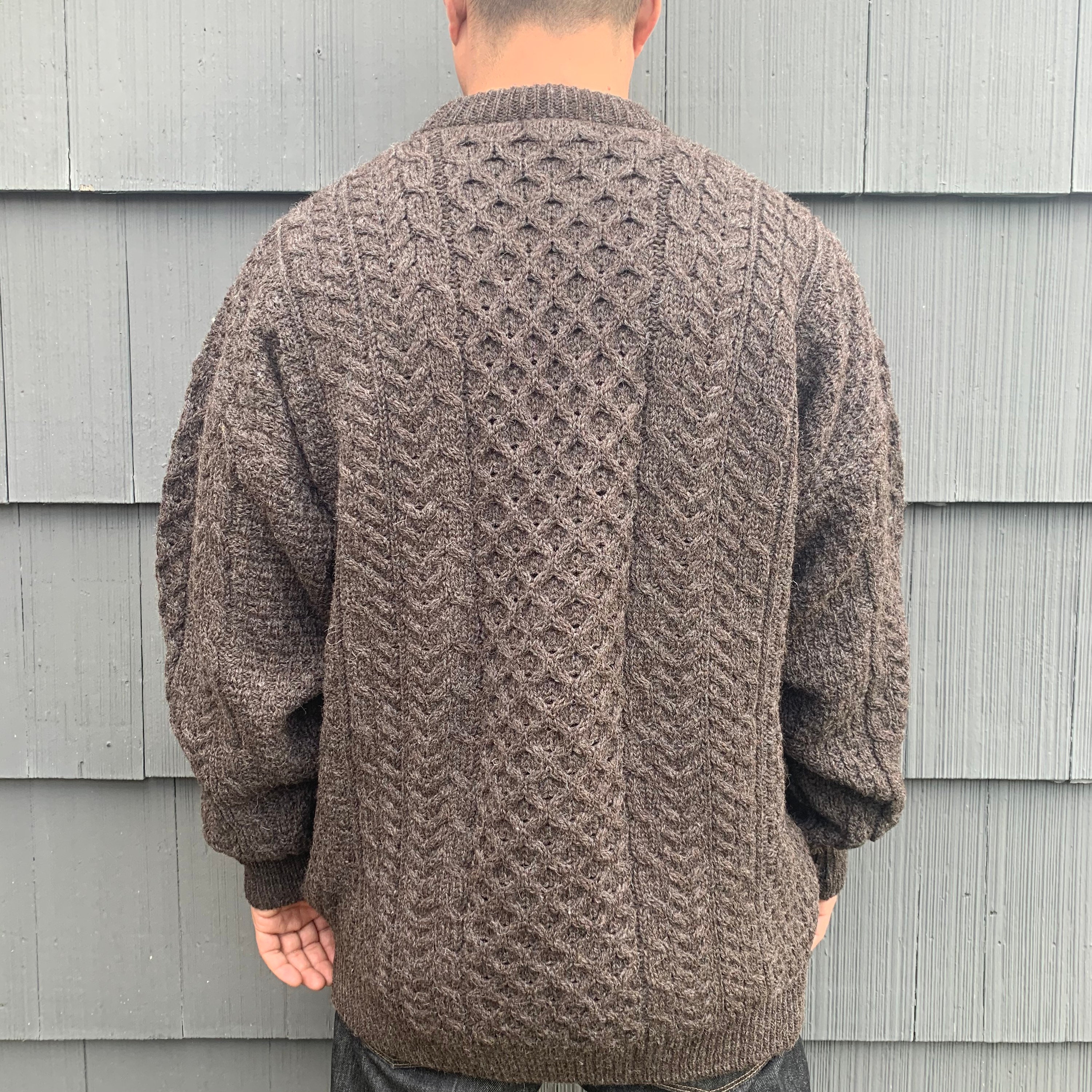 Vintage Orvis Knit Wool Neutral Dark Brown Fisherman's Sweater Women's Men's unisex XLarge