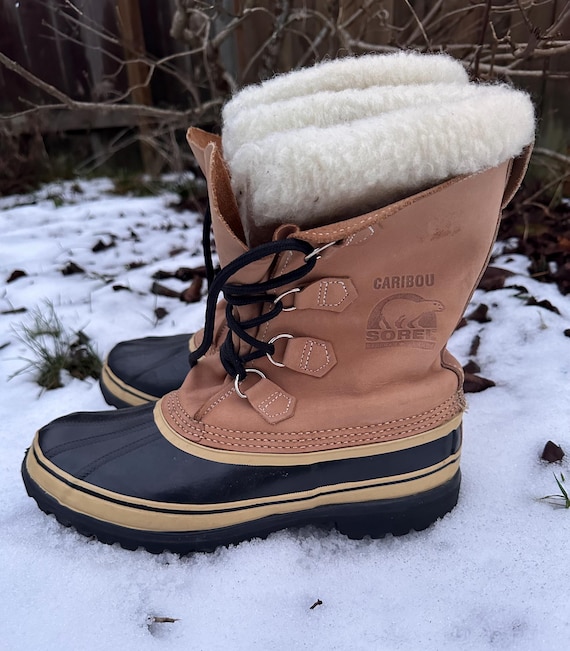 Vintage Sorel Caribou Synthetic Sherling Lined Rain Boots Lace up