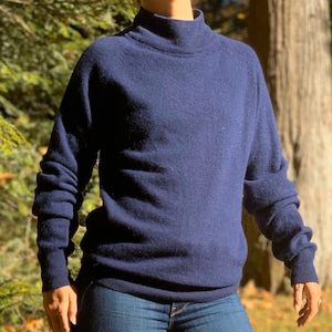 Vintage Land Ende Angora Wolle Marine blau Pullover Langarm Pullover Größe Damen Medium