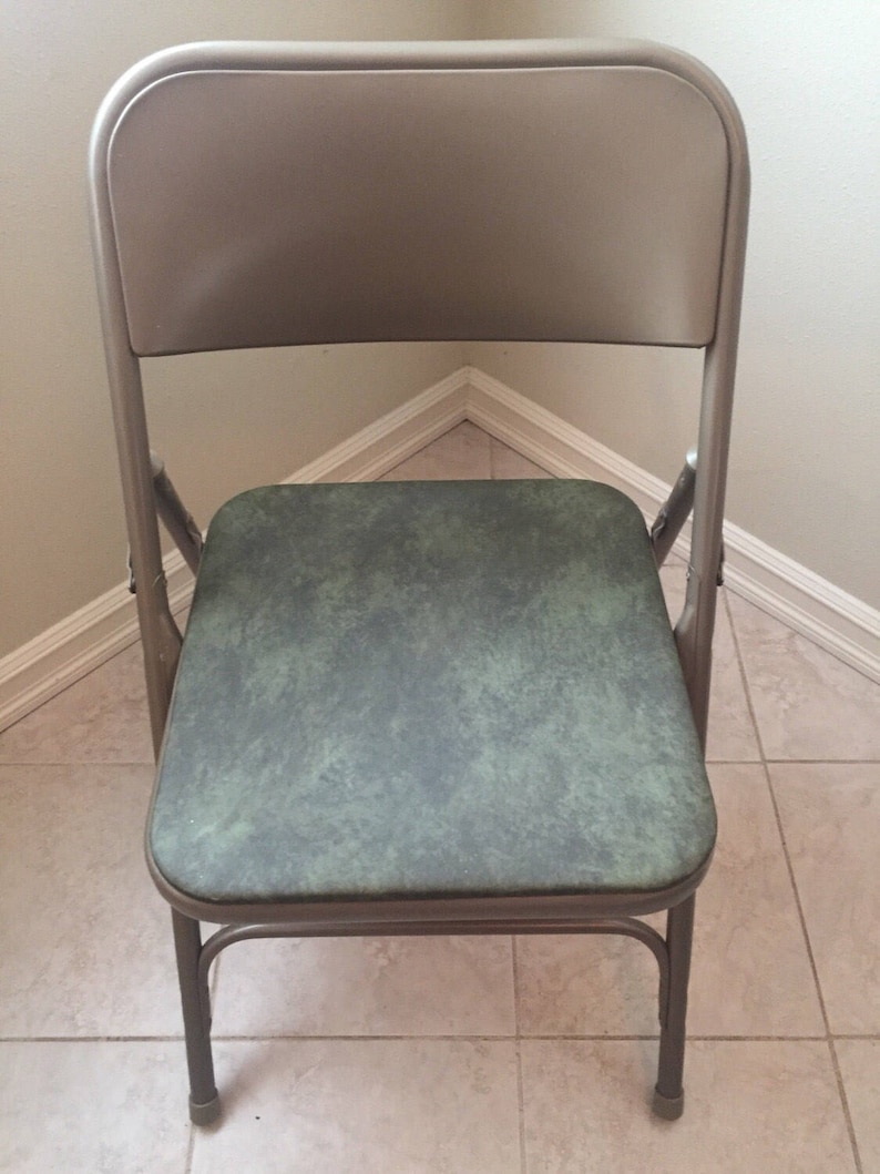 Set Of Two Green Vinyl And Metal Samsonite Folding Chairs