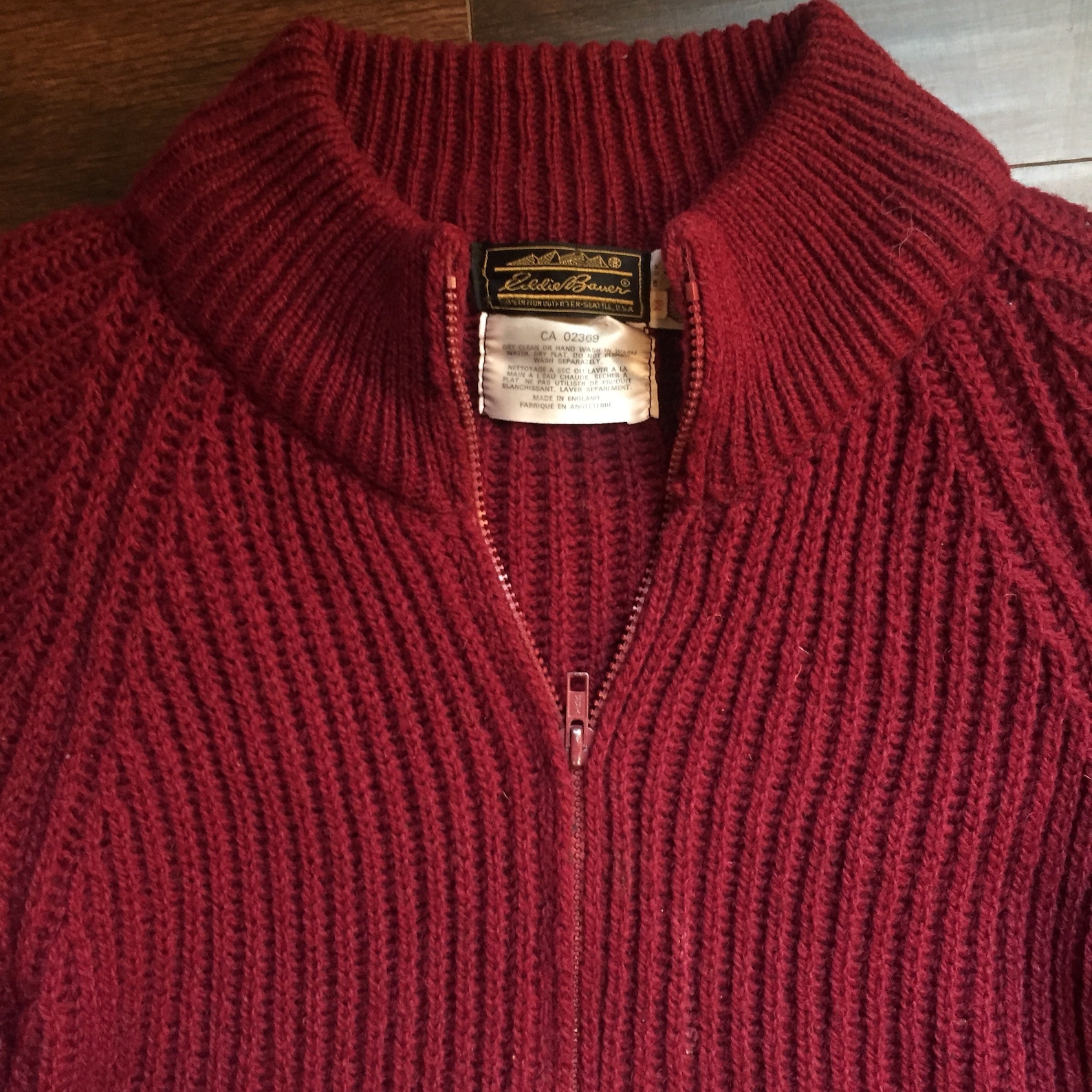 Vintage Eddie Bauer Knit Wool Burgundy Cardigan Zip up Sweater Etsy