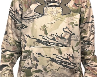 Vintage Under Armour Camo Synthetic Hoodie Green Work Hunting Sweatshirt Men's Large