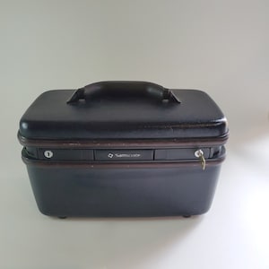 Vintage Samsonit Navy Blue Kosmetiktasche Zugtasche Tragetasche Gepäck mit Schlüssel und Spiegel