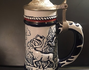 Avon Antique Vintage Ceramic Beer Stein Collectable Handmade Pottery American Wild Animals 1976