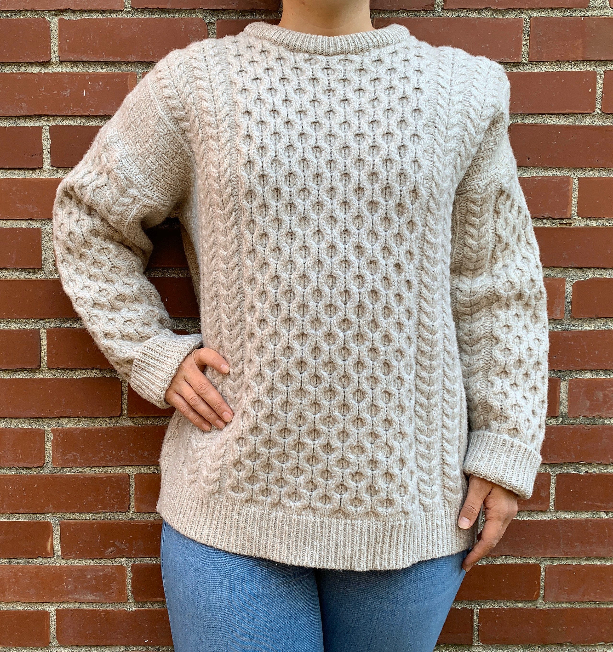 トップス arancrafts knit sweater made in ireland Vintage Aran Crafts Irish Marino Wool White Beige
