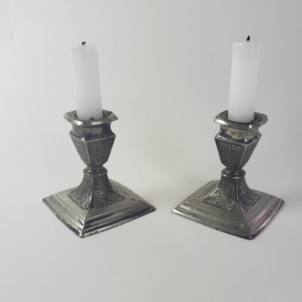 Vintage Quaker Silver Co Silver Candlestick Holders Set of Two