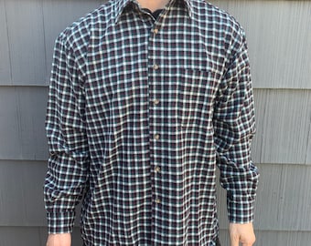 Pendleton Vintage Button Up Lana de Hombre Cuadros Verde Negro Camisa Blanca Media