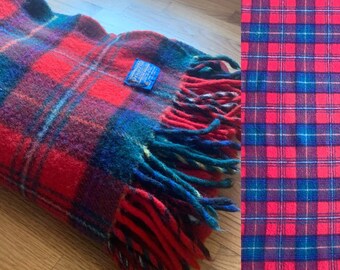 Vintage Pendleton rot blau grün karierte Wolle Picknick Stadion Decke werfen 64 "x 51"